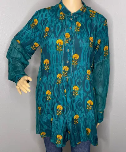 Ritu Kumar NWT Loose Fit Teal Green Floral Printed Kurti Size 36 (US Medium)