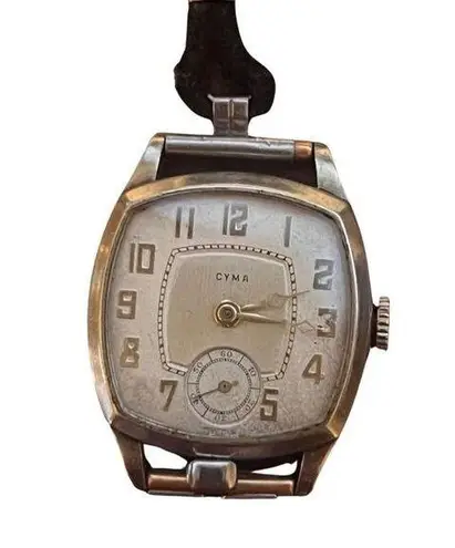 Antique Art Deco WORKING CYMA Tacy Trench Wind Up Watch Time Piece Black Cord Silver