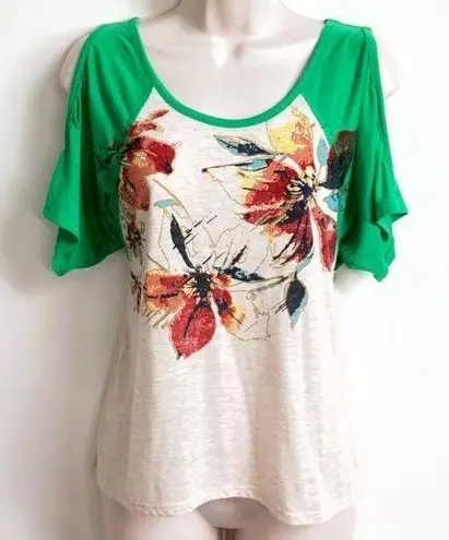 Rewind cold shoulder floral hi low short sleeve