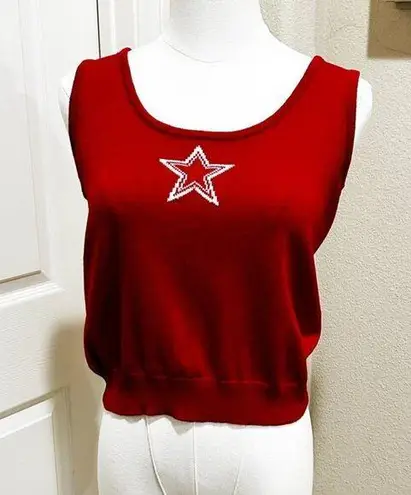 St. John Collection by Marie Red Santana Knit Star Tank Top Crop Sz P