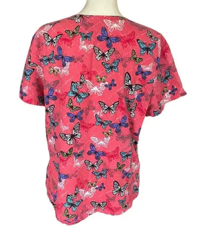 Scrubstar womens M short sleeve v-neck pullover pink with butterflies scrub top