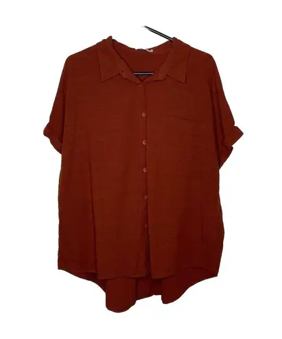 Apraw Burnt Orange Short Sleeve Button Up Summer Casual Plus Size XXL Womens