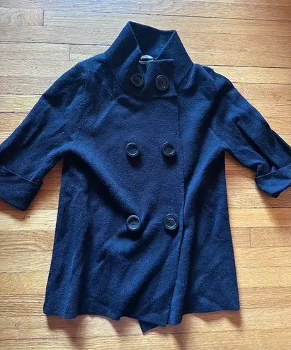 Massimo Dutti Wool Double Breasted High Neck Black Sweater, Size Small