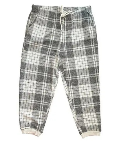 Aerie NWT  Snowed In Fuzzy Jogger Plaid Pant Size XL Gray