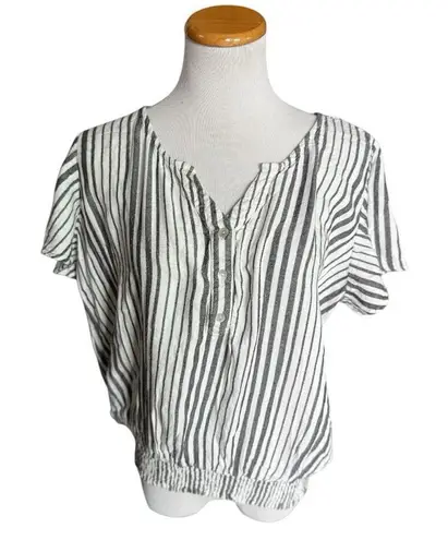 French Laundry Womens Gray Striped Ruched Split Neck Top Blouse - Sz 1X