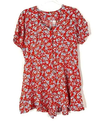Circles 'N Sand | Vintage Floral Red Button Short Sleeve Romper M Size M