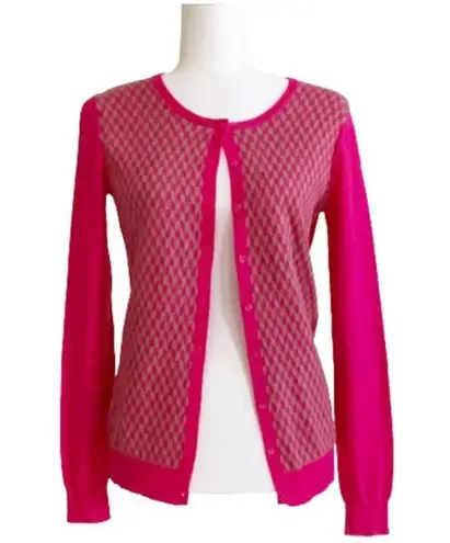 Old Navy  Cardigan Sweater Fuchsia Tan Geo Print Crew Neck Button Front Small NEW