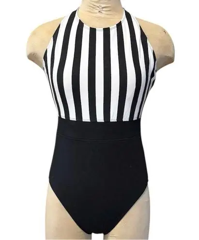 Newport News Vintage Swimsuit Black White Stripes One Piece 10 New