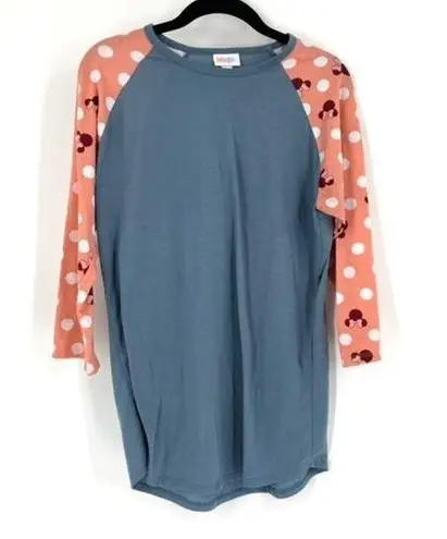 LuLaRoe  Womens Disney Minnie Mouse 3/4 Sleeve Randy Top Blue Peach Size Small