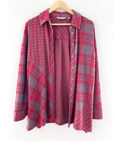 Soft Surroundings Paramour Red Plaid Fleece Button Down Shirt Jacket Medium