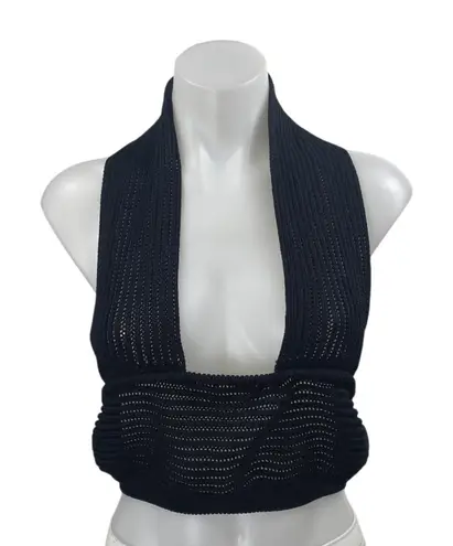 Ruve Women's Black Knitted Sleeveless Plunge Neck Halter Crop Tank Top Size M Size M