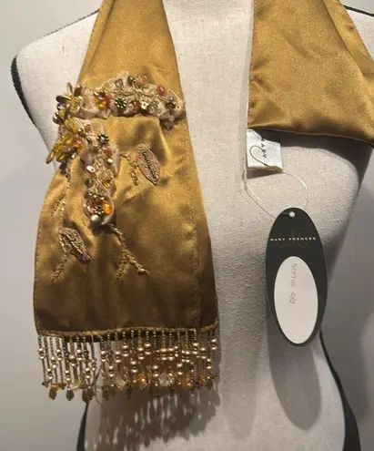 Embellished Gold Scarf with Beaded Fringe