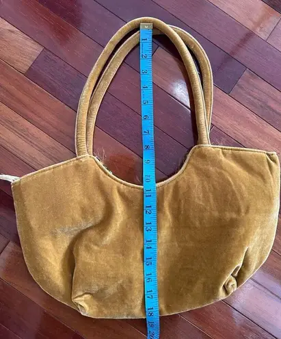 Vintage Velvet Boho Bag Beaded Embellished Crescent Moon Purse ERMO Caramel Tan Orange