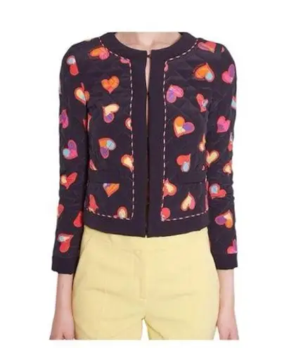 Moschino Boutique Multi-Colored Hearts Quilted Jacket 3/4 Sleeves Size 10