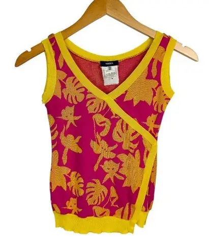 Versus Versace Y2K Abstract Tropical Print Top Sz 40 Small Pink Yellow