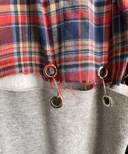 Furst of a Kind Half Flannel Half Sweatshirt with Grommets and Rings Large