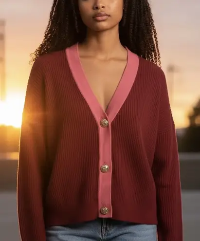 Ramy Brook Nina Cardigan Sweater Size Medium Red Cashmere Blend