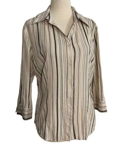 Apt. 9  Petite Women Sz Medium Petite Striped Collared Shirt Button Up (16-239P)