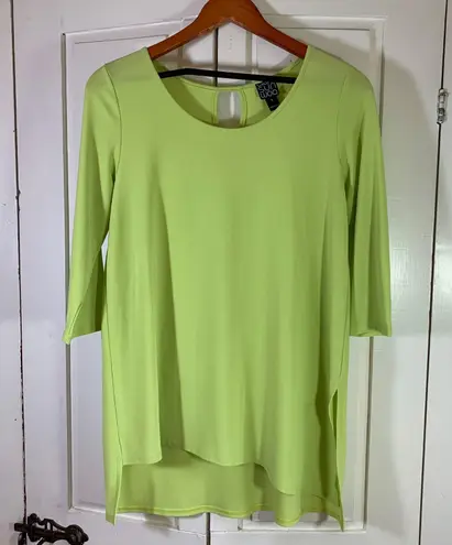 Clara Sun Woo Lime Green Tunic Small Made USA Stretch Asymmetric Hem Chartreuse Yellow