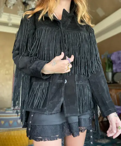 Leather Fringe Motorcycle Jacket Size L