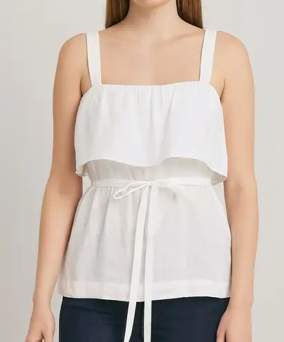 White Off Shoulder Ruffle Top Size S Adjustable Straps Tie Back Casual Blouse