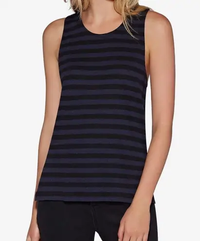 Avec Les Filles Black & Blue Striped Simplicity Tank Top Size Large
