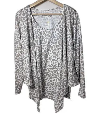 Belle by Kim Gravel Tank Top Set Womens Leopard Animal Print Mature Work Casual White Size M