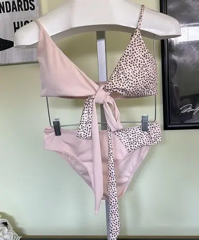 Beige & Black 2 Piece Ribbed Wrap V Neck Colorblock Criss Cross Tie Bac… Size M