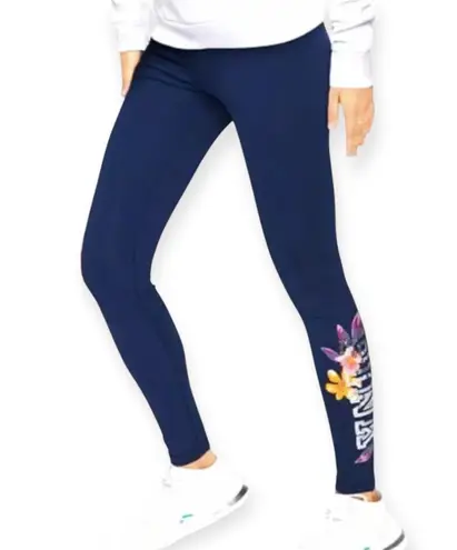 NWOT PINK Bling Sequin Floral Yoga Leggings Navy Blue Cotton Comfy Size Small