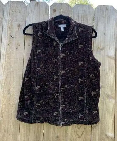 Charter Club Women's Quilted‎ Velour Vest large green purple zip up paisley