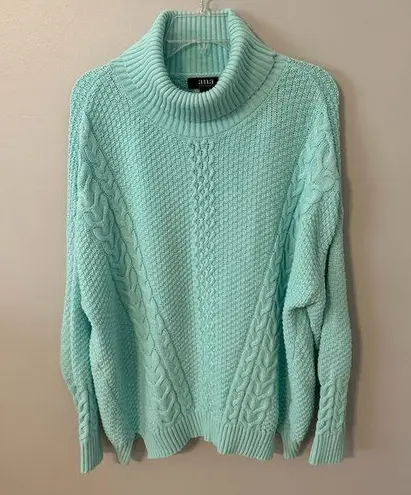 a.n.a Turtle Neck Cable Knit Aqua Blue Sweater, Large