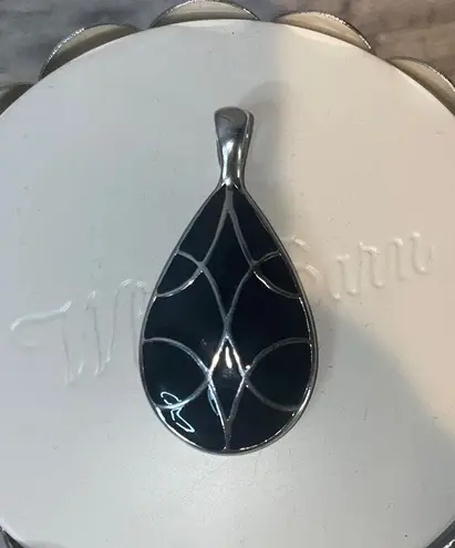 Lia Sophia signed jewelry black enamel silver slide teardrop pendant