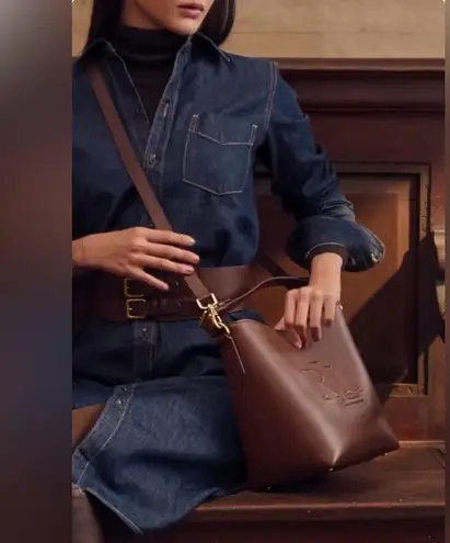 Lauren Ralph Lauren Leather Medium Witley Bucket Bag in Dark Mahogany, NEW $395 Brown