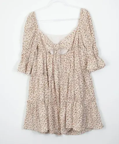 Exlura Womens Floral Tiered Babydoll Mini Dress Peasant Size XL Square Neck Boho