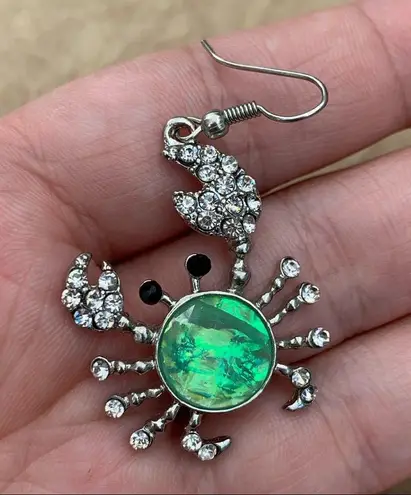 Silver Tone Crystal Opalescent Crab Nautical Drops Blue