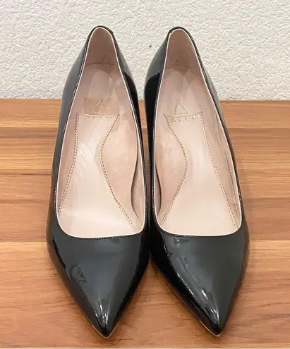 ALLY Shoes Bold Blocks Black Patent Leather Block Heel Pointy Pumps 41.5 9.5