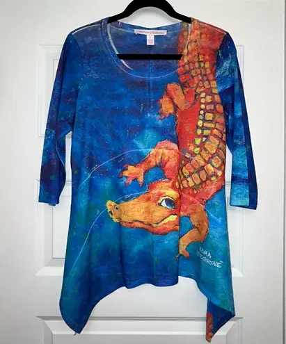 Leoma Lovegrove 3/4 Length Sleeve Asymmetrical Alligator Print Blouse Shirt Top