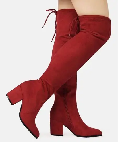 Dream Paris DREAM PAIRS Womens Over the knee Stretch Block Heel Long Boots Sexy Red Size 8