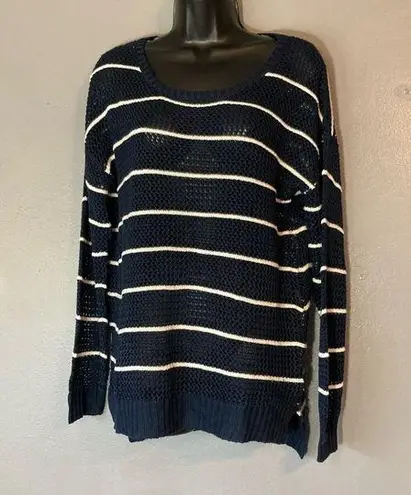 Madison Lilly Navy And White Striped Crochet sweater Blue Size M