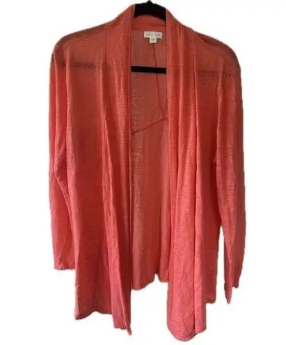 J. Jill Love 100% Linen Tangerine Sheer Lightweight Lagenlook Open Cardigan M Orange Size M