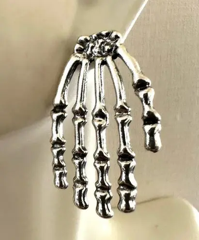 Silver tone Skeleton Hand Earrings