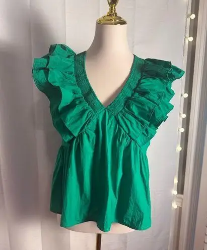 Ces Femme Green Ruffled Blouse