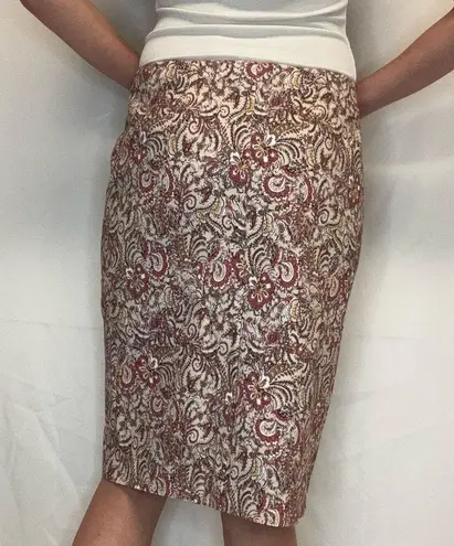 Charter Club  Womens Paisley Pencil Skirt Cream Brown Yellow Red 10 Elastic Waist