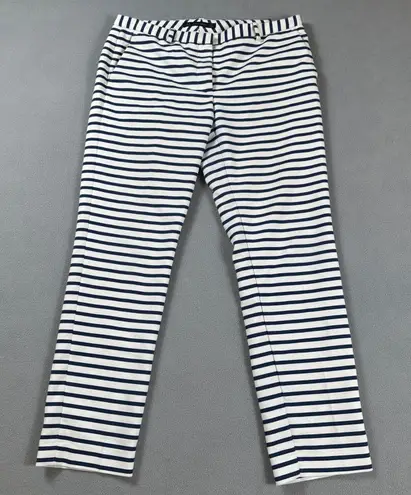 ZARA BASIC Woman Pants 6 Ankle Navy White Striped Flat Front Side Slits Slim