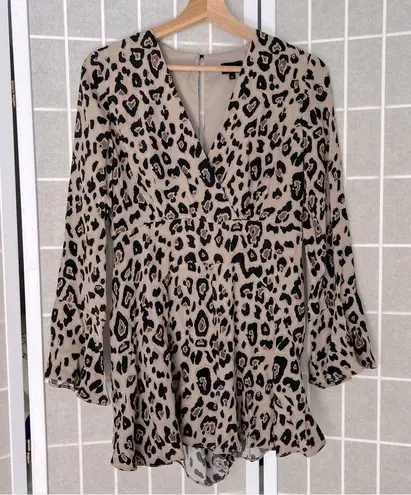 River Island Tea romper in leopard print long sleeve romper size 10UK