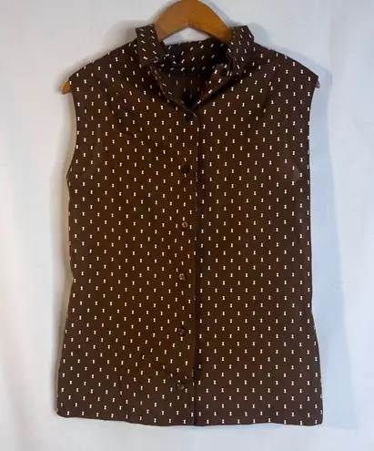 Koret of California Brown with Bows Button Front Tank Blouse Size Medium
