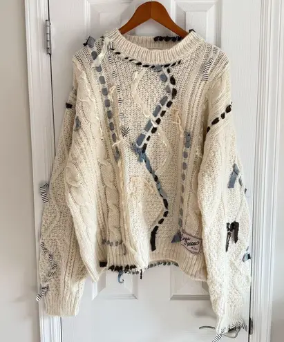 LINGUA FRANCA Jade Cable Knit Crewneck Sweater Alpaca Wool Size 2X Blue