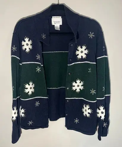 Christopher & Banks Embroidered Snowflake Colorblock Stripe Sweater Christmas L - Image 1