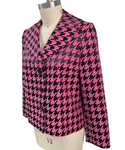 Le Suit Collections for Hot Pink Black LG Houndstooth Cotton/Poly Jacket 16 NWOT