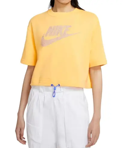 Nike Icon Clash semi cropped graphic top topaz yellow drawstring waist XS